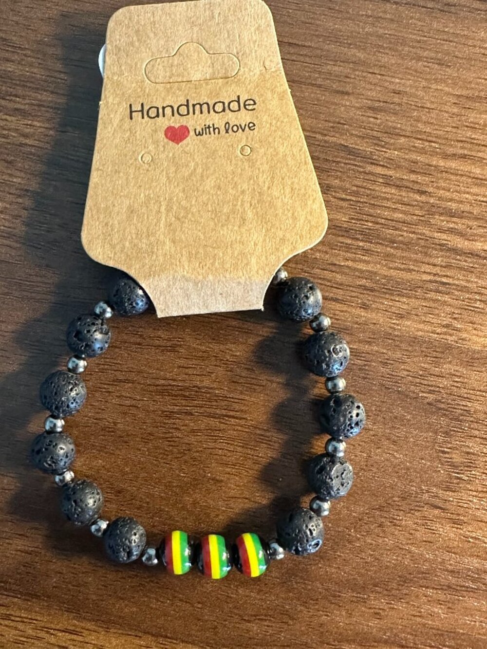 Jamaica Reggae Rasta Bracelet made with in Hawaii with Volcanic Lava Rock